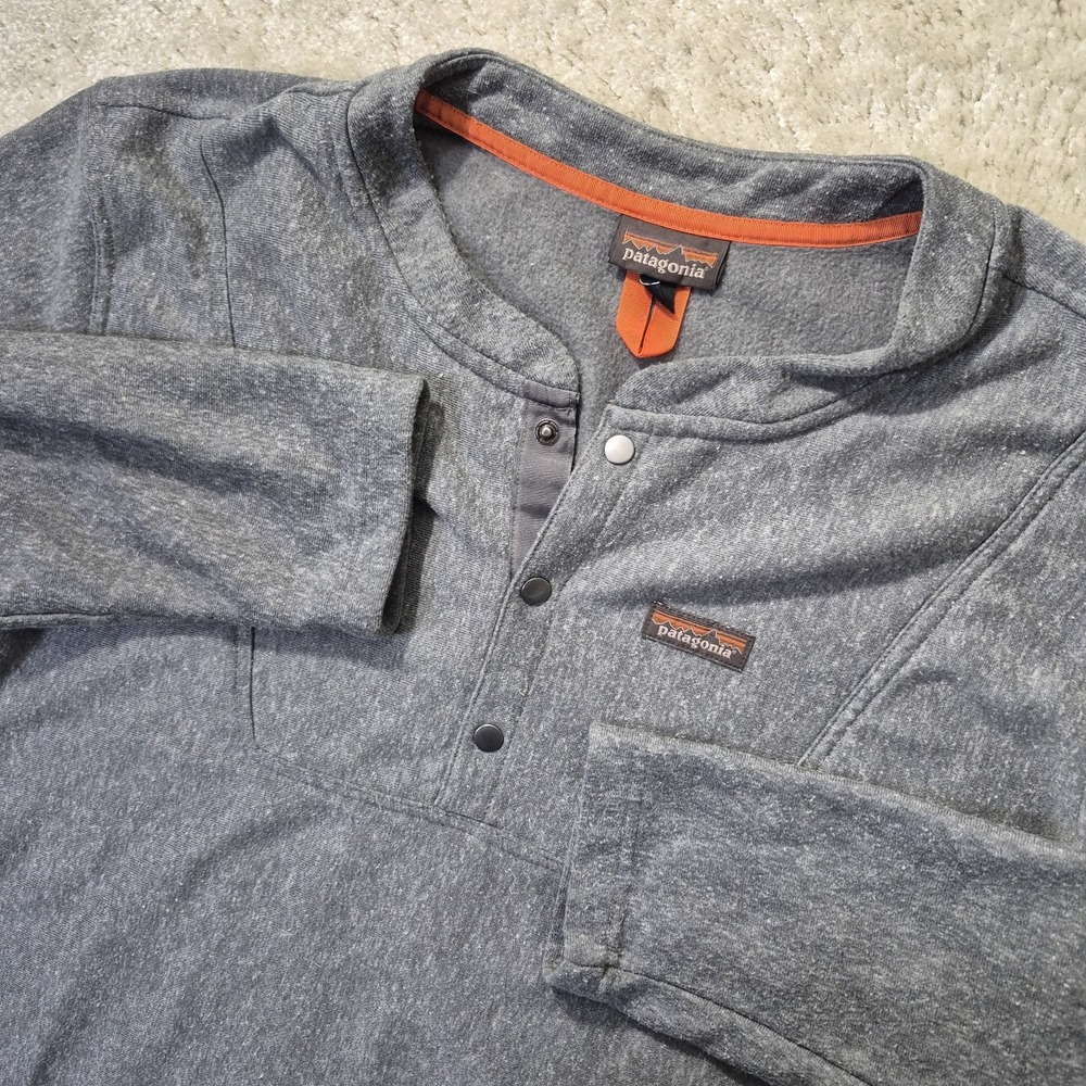 Patagonia Hemp Crew Sweatshirt Mens 2XL Snap T Gray Fleece Lined Outdoor Preppy